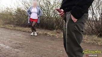 Teen With Big Natural Tits Gives A Handjob In Public Park