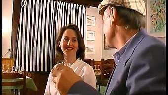 French Brunette Enjoys A Threesome In A Restaurant With An Unsuspecting Voyeur, Papy Voyeur