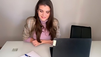 Seductive Stepmother Entices Stepson In The Office With Revealing Her Breasts And Performing A Handjob On His Large Penis