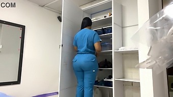 A Mature Nurse With Big Natural Tits Oils Up A Patient'S Large Butt In Her Office